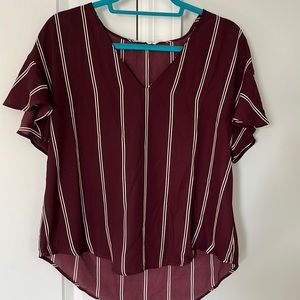 Dry Goods (Lush) Maroon & White Striped Short Sleeve Blouse // Size M